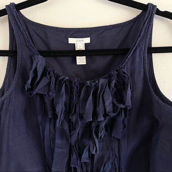 J Crew Ruffle Tank Top Size 2 Silk Blend Casual Sleeveless Lightweight Navy Blue - Picture 5 of 8